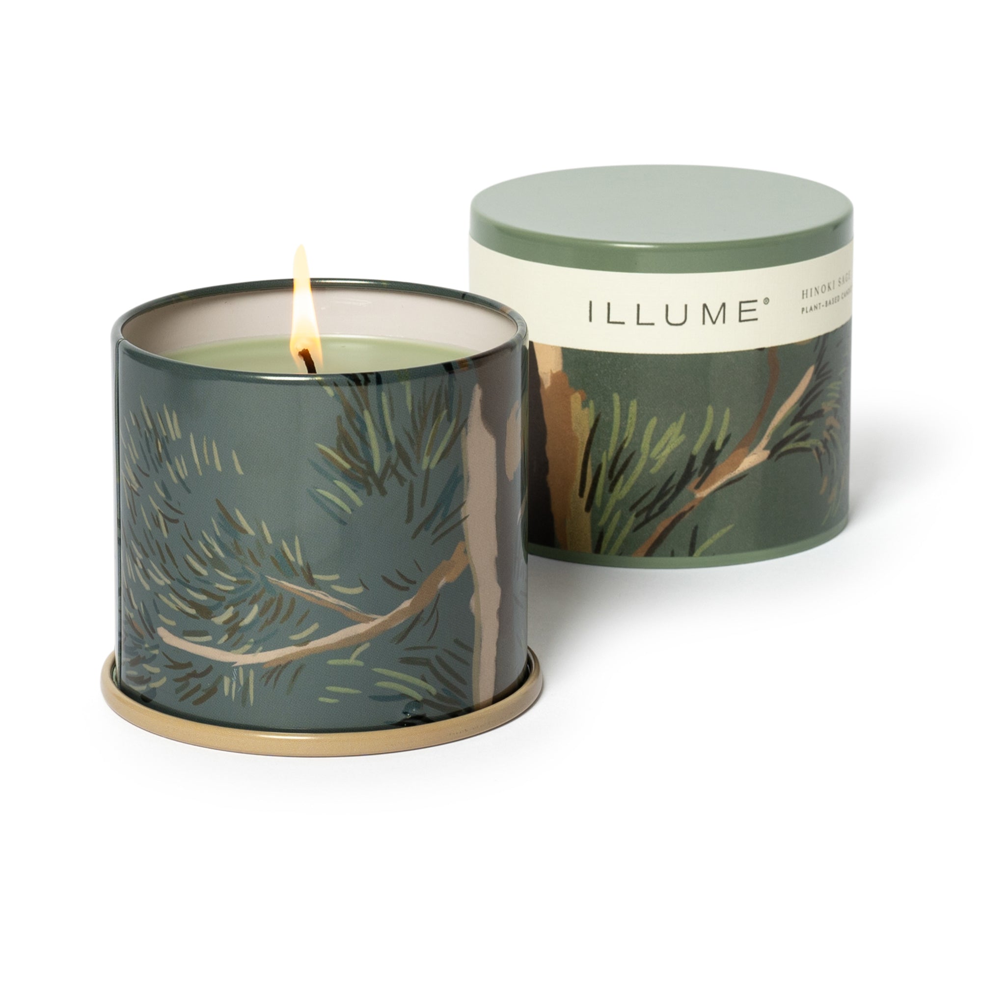 Illume Hinoki Sage Ljusstake i plåtdosa, Grön