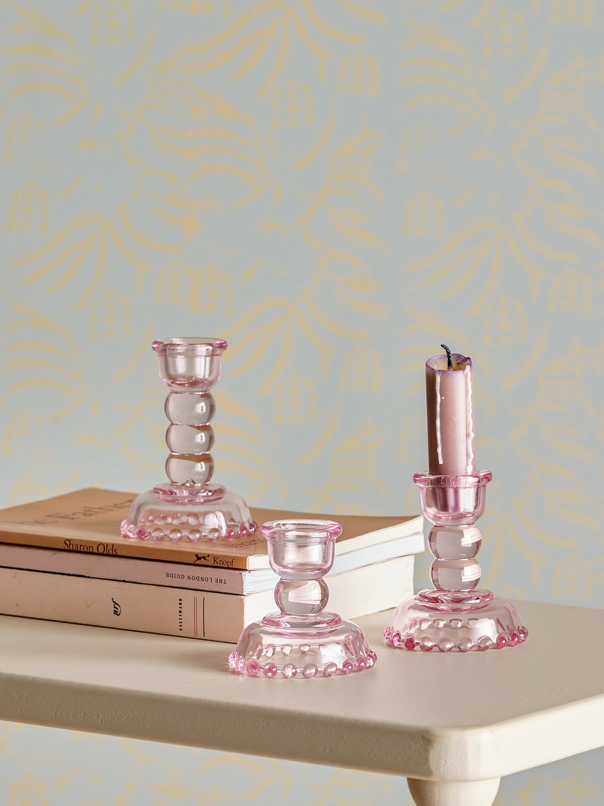 Bloomingville Delphia Ljusstake, Rosa, Glas