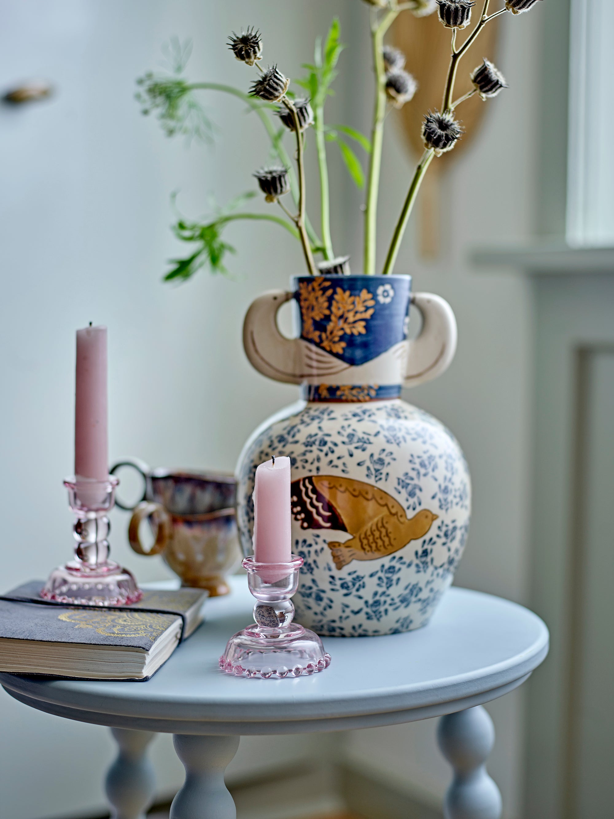 Bloomingville Delphia Ljusstake, Rosa, Glas