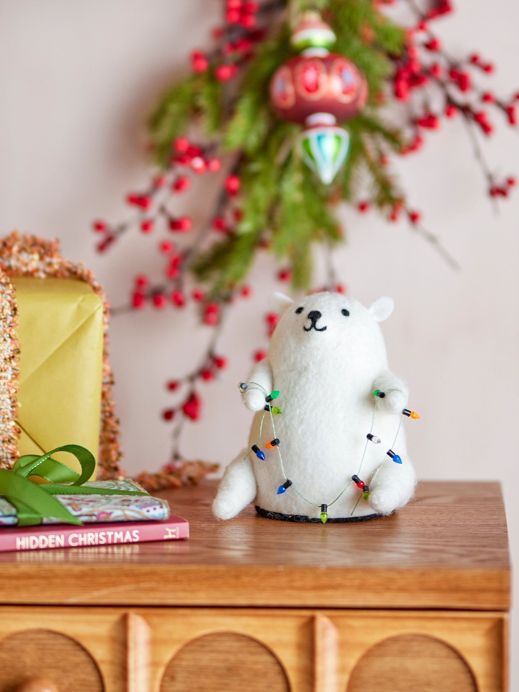 Bloomingville Wally Deco med ljus, Vit, Ull