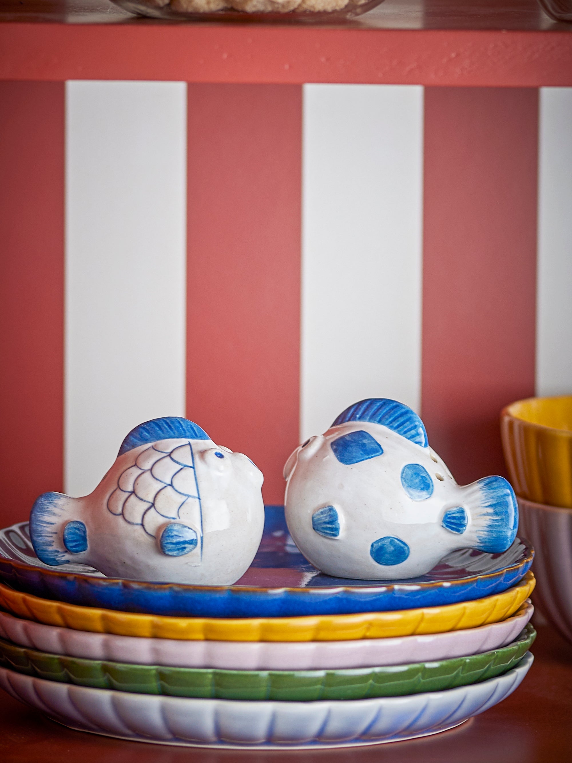 Bloomingville Fugu Salt- & Pepparströarset, Blå, Stengods