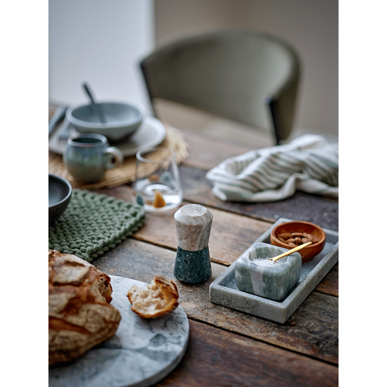 Bloomingville Duo Salt Och Pepparströare Set Grön Marmor