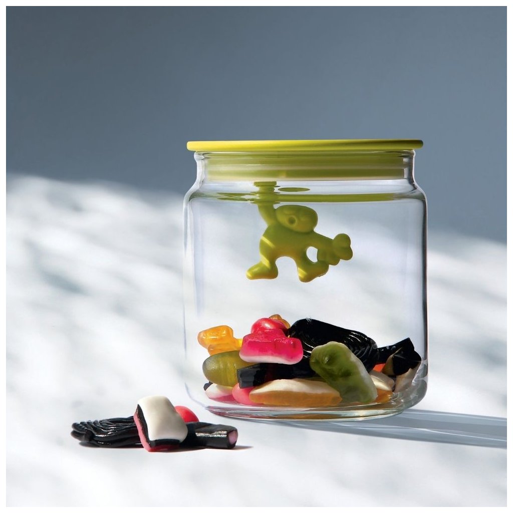 Alessi Köksförvaringsburk GIANNI 1,4 l, blått lock, glas
