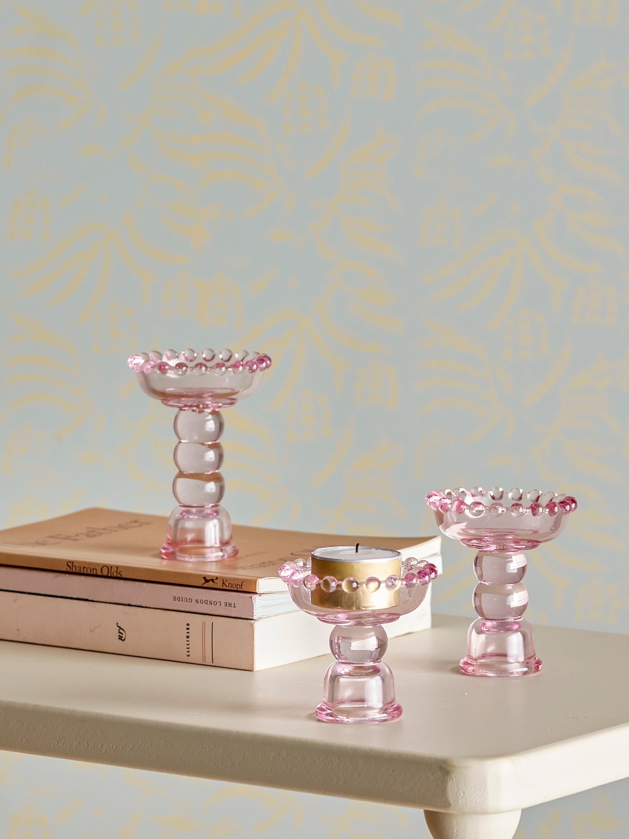 Bloomingville Delphia Ljusstake, Rosa, Glas