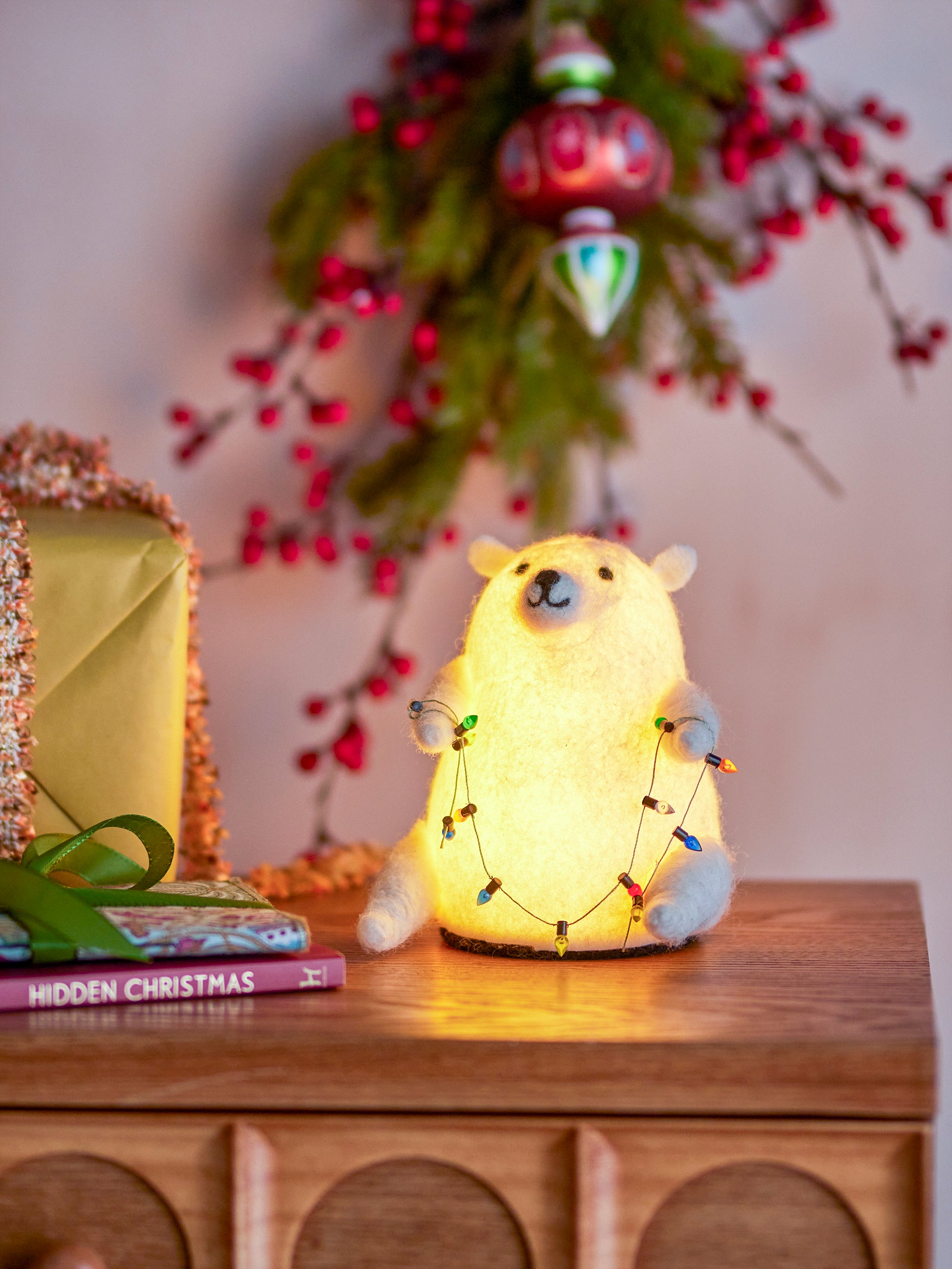 Bloomingville Wally Deco med ljus, Vit, Ull