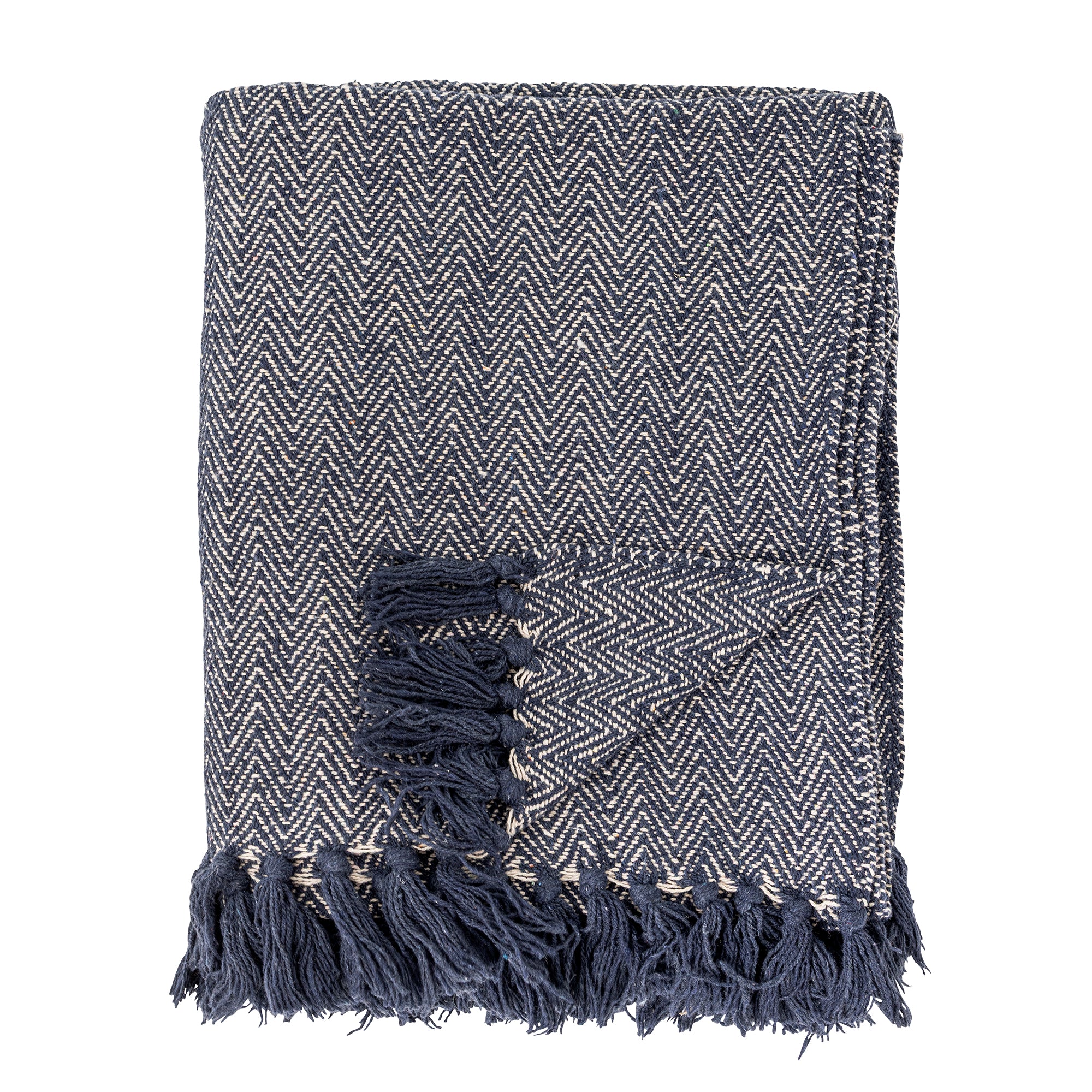 Creative Collection Herringbone Pläd, Blå, Återvunnen Bomull