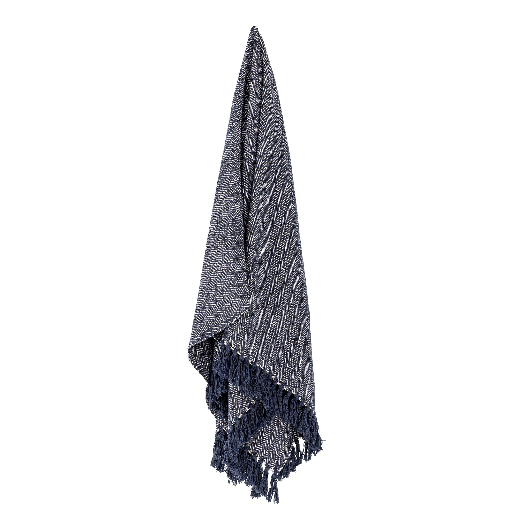 Creative Collection Herringbone Pläd, Blå, Återvunnen Bomull