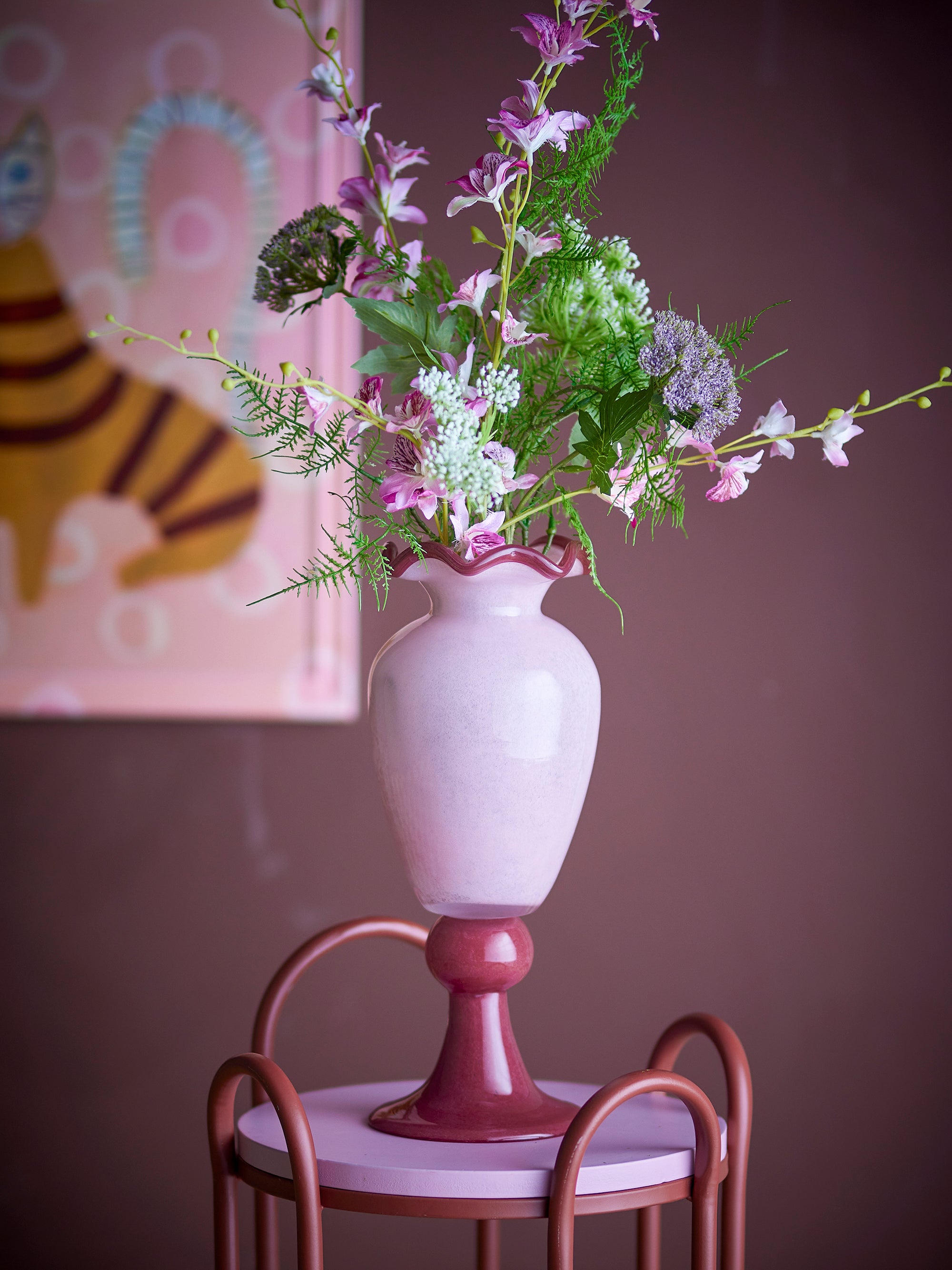 Bloomingville Frills Vas, Rosa, Glas