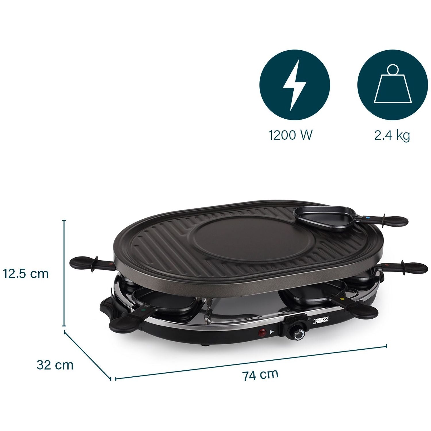 Princess Raclette 8 Oval Grill Party 162700 43X30cm grillplatta